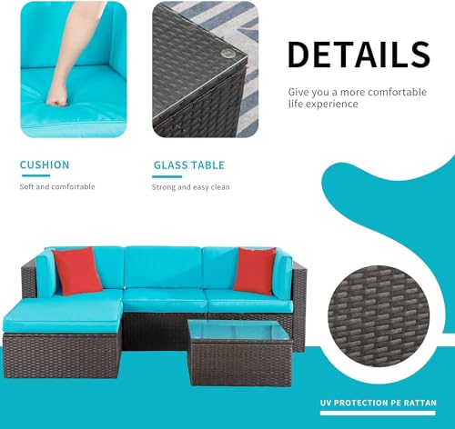 Shintenchi 6 Pieces Patio Furniture Sets Outdoor All-Weather Sectional Patio Sofa Set PE Rattan Manual Weaving Wicker Patio Conversation Set with