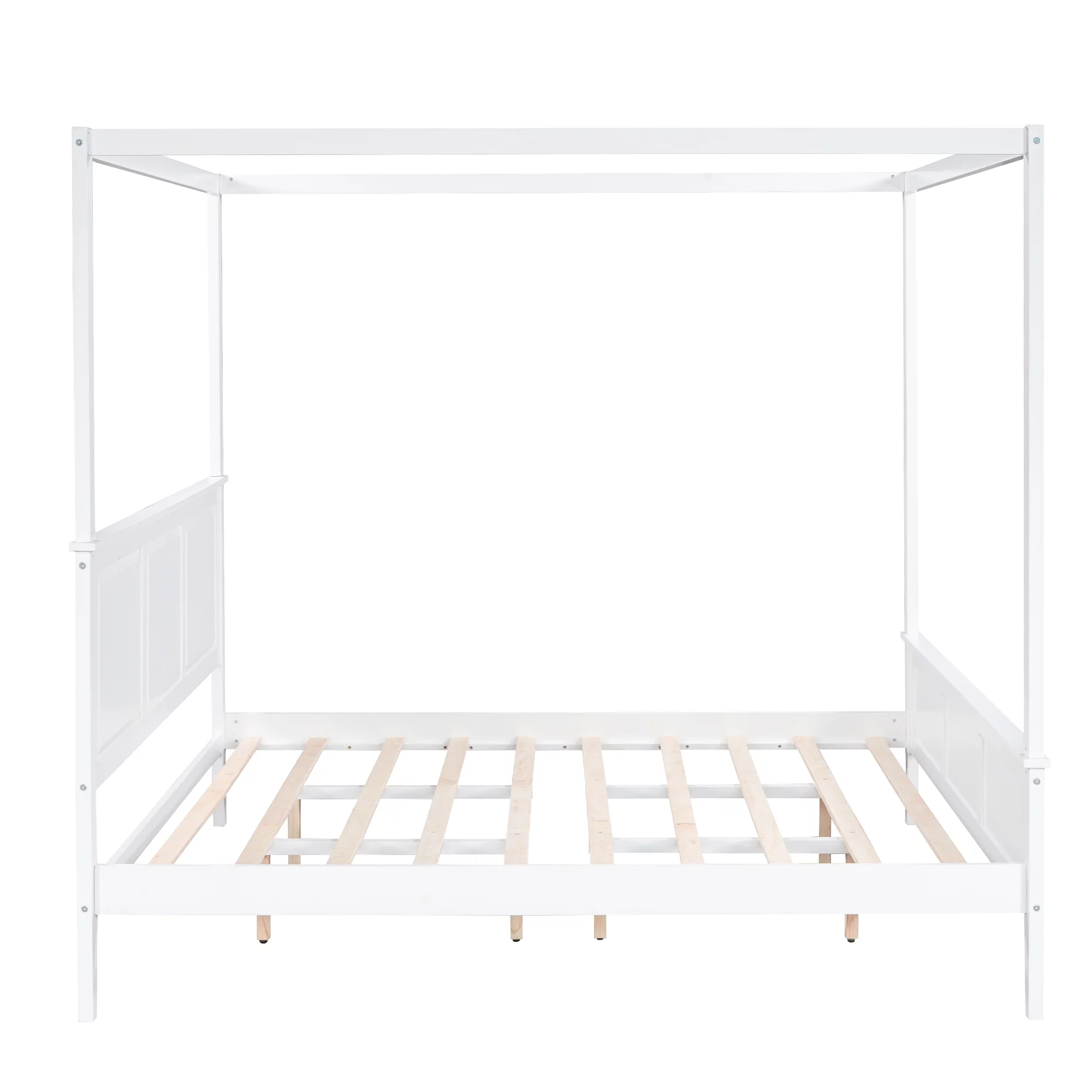 Euroco King Size Canopy Platform Bed with Four Slat Support Leg, White