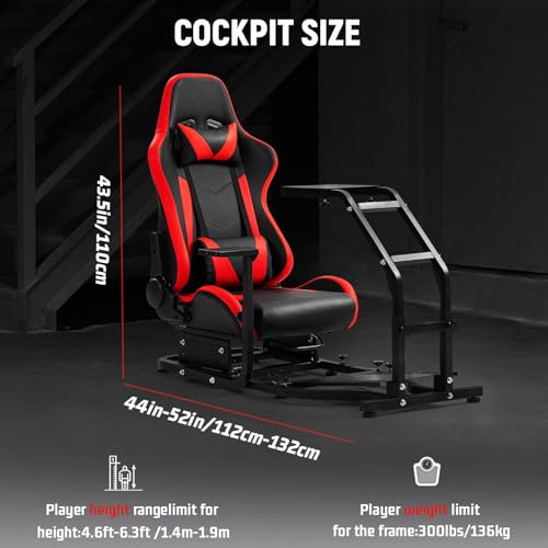 Dardoo G29 Adjustable Gaming Sim Cockpit With Red Seat Fits for Logitech G920 G923,Thrustmaster T300 Racing Steering Wheel Stand