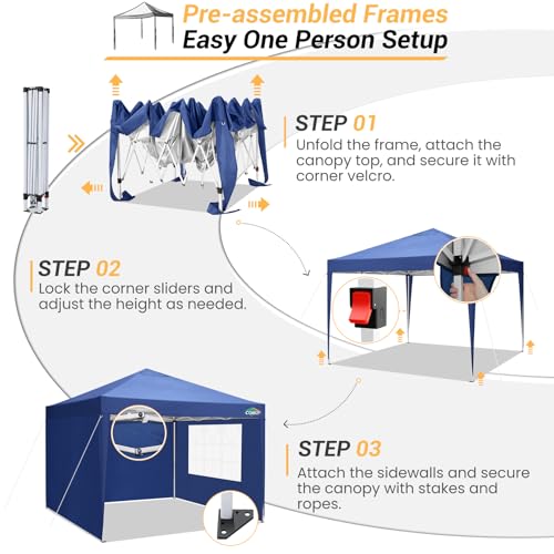 COBIZI 10x10 Pop up Canopy Tent Protable Canopy Tent with 4 Sidewalls Waterproof Commercial Instant Shelter for Parties, Wedding