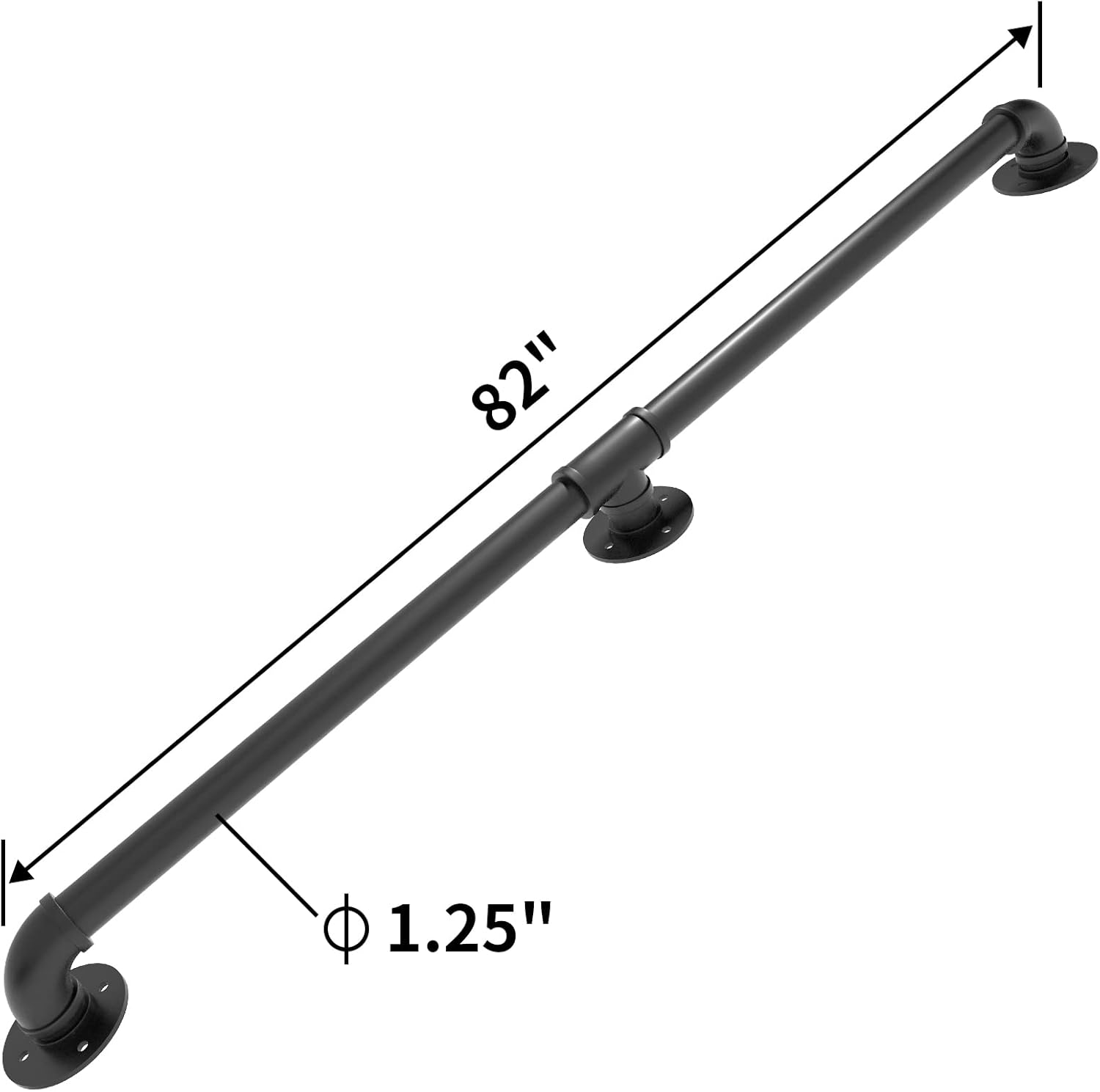 PNBO Wall Handrail 7FT/210CM,Industrial Staircase Railing 1.25 Inch Tube Diameter, Galvanized Pipe Handrail