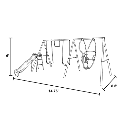 Sportspower Mountain View Metal Swing, Slide and Trampoline Set with Slide