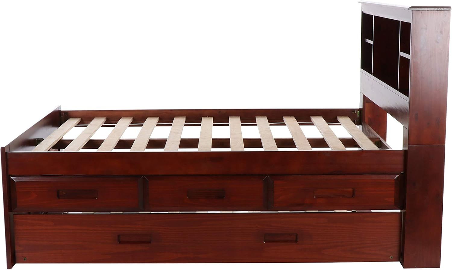 Full Bookcase Bed with 3 Drawers & Trundle Merlot
