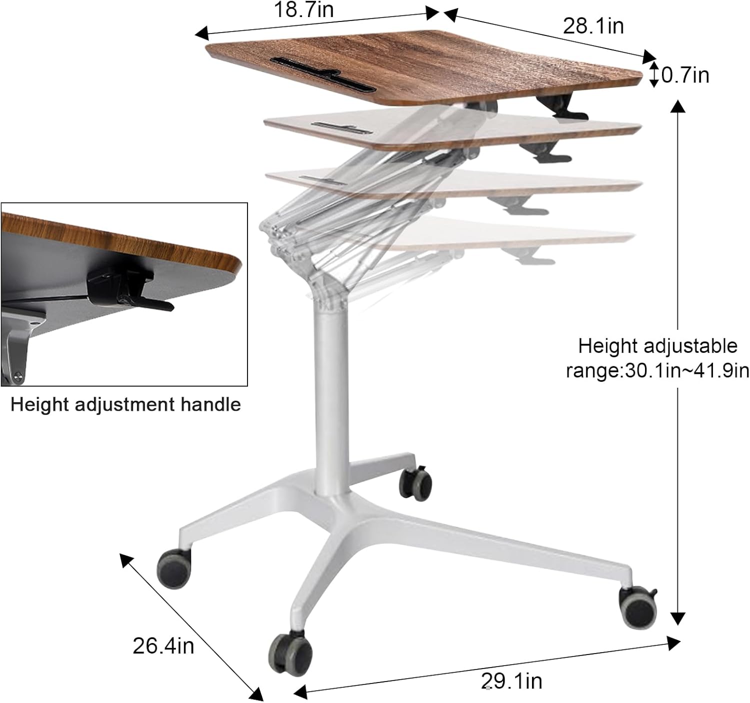 Standing Desk Adjustable Height Small Rolling Laptop Stand Desk