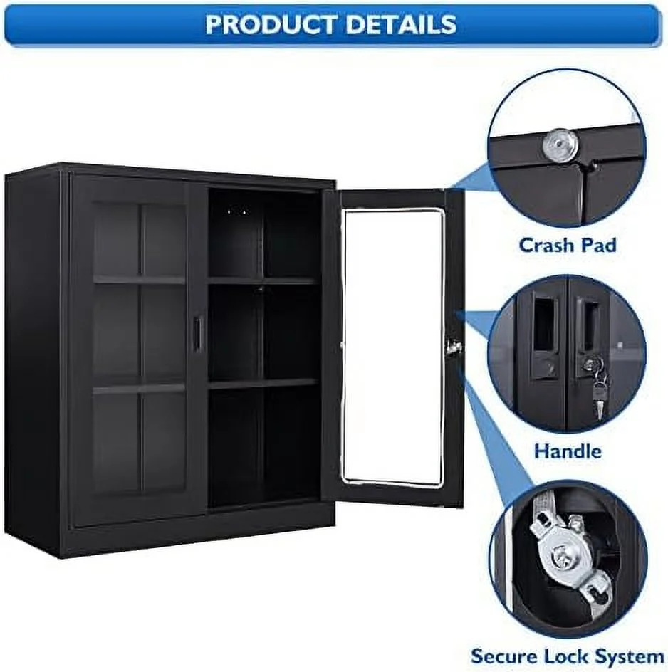 KHBIULIFE Metal Locking  Cabinet with 2 Glass Doors and 4 Adjustable Shelves  71"