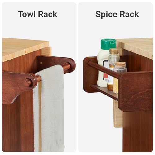 Rovibek Kitchen Island with Drawers 53 in Rolling Island Cart Mobile Solid Wood Portable Islands on Wheels with Storage Cabinet & Drawers, White