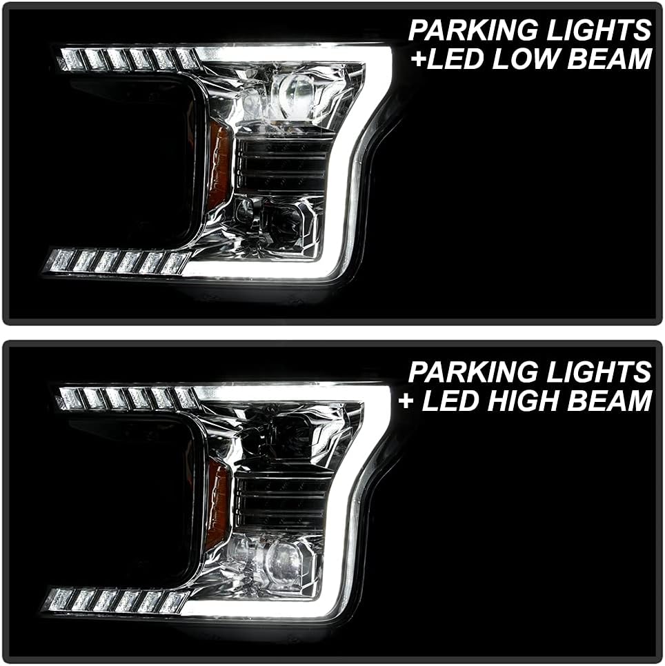 ACANII - For 2018-2020 Ford F150 Chrome LED Tube w/Sequential Signal LED Projector Headlights Headlights Set Left+Right