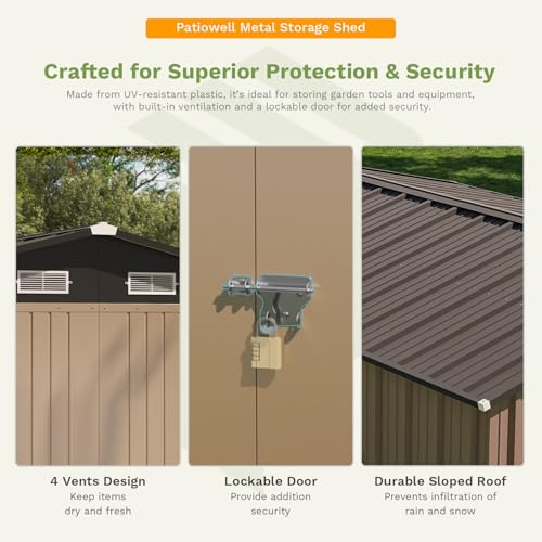 Patiowell 5x3 FT Outdoor Storage Shed, Tool Shed with Sloping Roof and Lockable Door, Metal Shed for Backyard Garden Patio Lawn, Brown