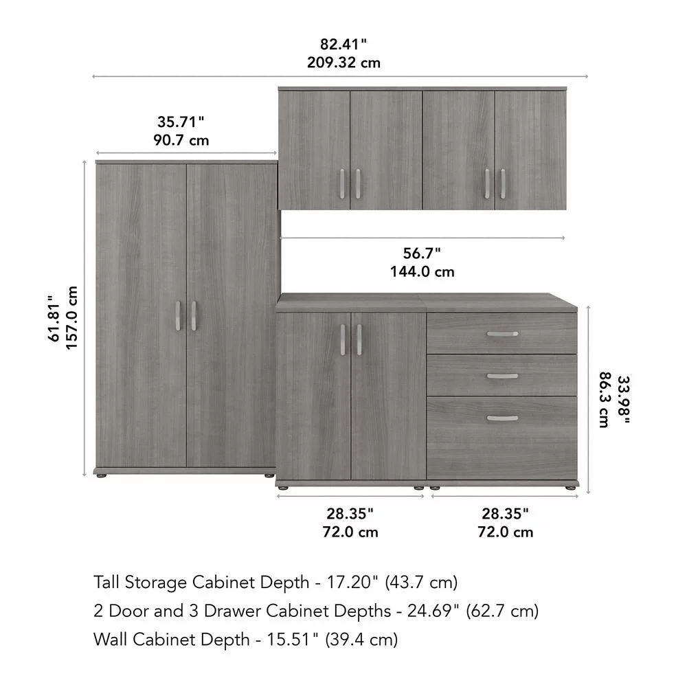 Bush Business Furniture Universal 5 Piece Modular Laundry Room Storage Set with Floor and Wall Cabinets, Platinum Gray
