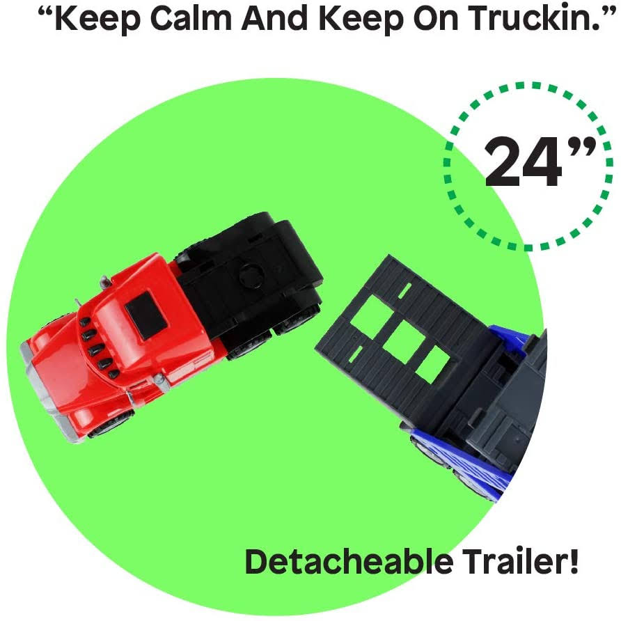 Boley 5-in-1 Big Rig Hauler Truck Carrier Toy Complete Trailer with Construction Signs and Monster Jam Trucks Great Toy for Boys