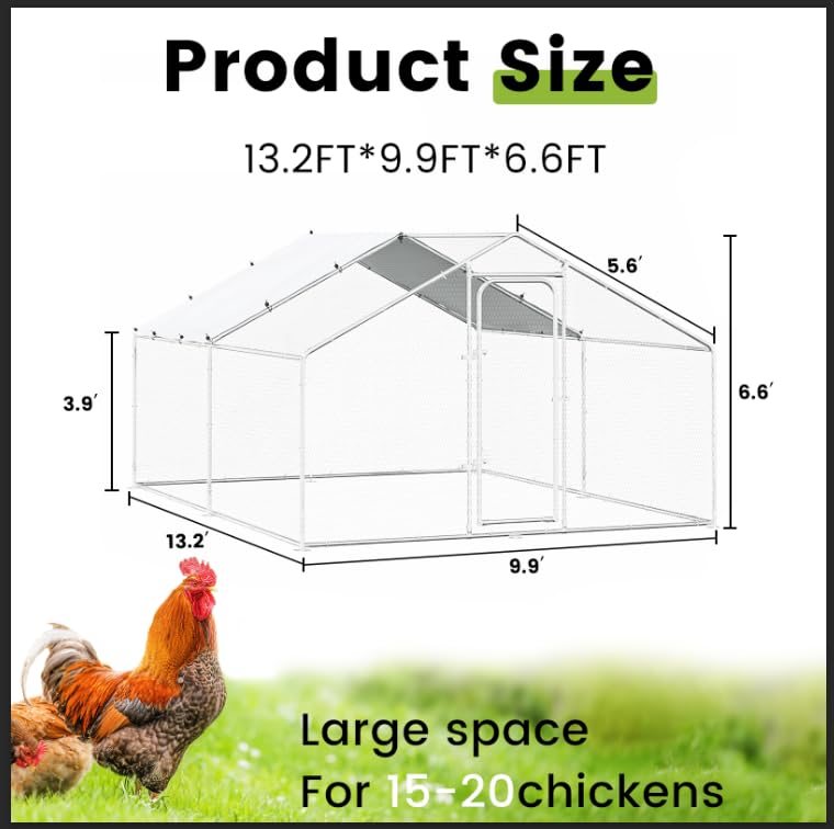 BOSSIN Metal Chicken Coop with Waterproof Cover, Poultry Cage Spire Shaped Coop, Walk-in and Heavy Duty Design
