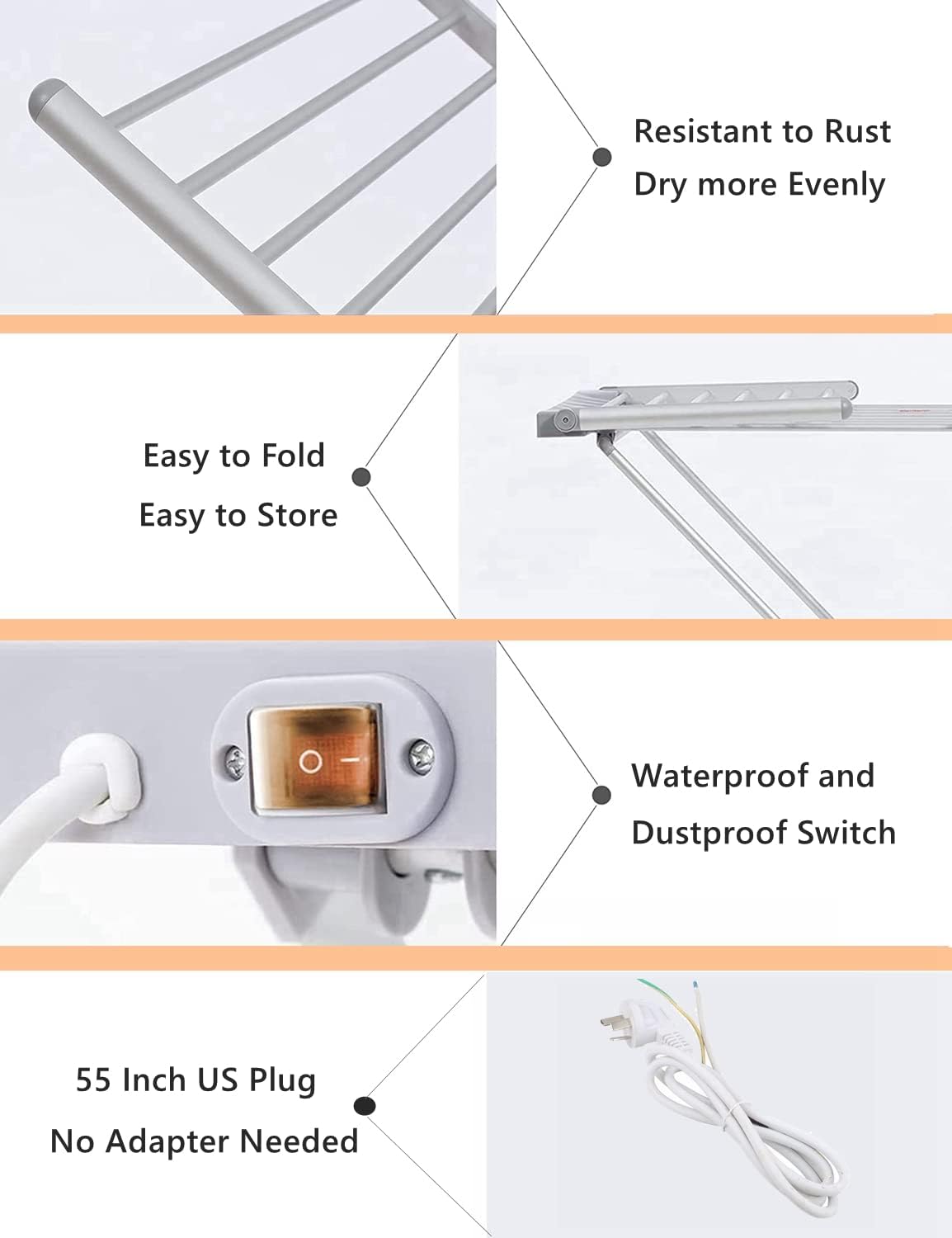 Heated Clothes Drying Rack, Folding Electric Clothes Drying Rack, Collapsible Laundry Drying Rack