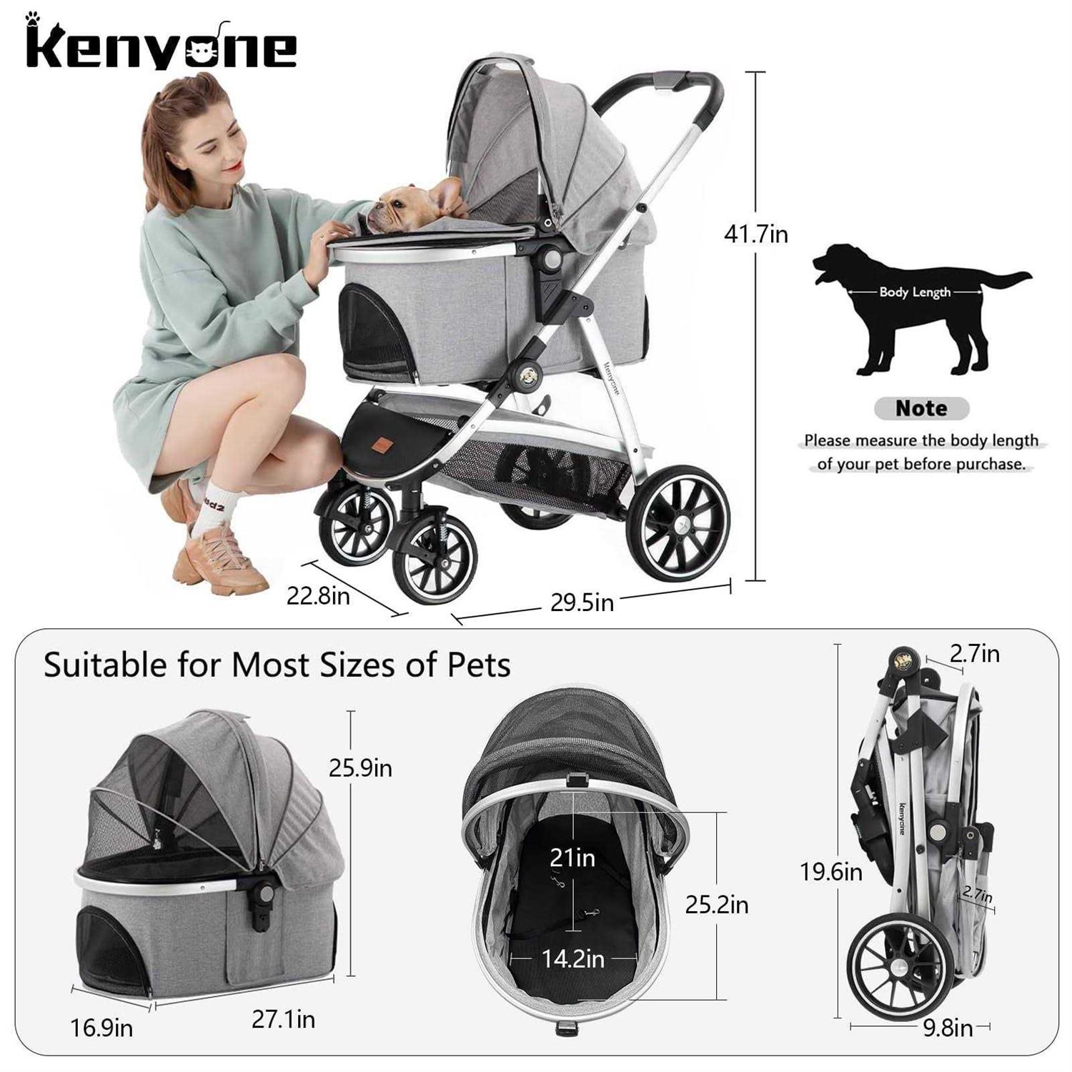 Kenyone Pet Stroller 3 in 1 Dog Stroller for Medium Small Size Dogs - Pet Supplies online store
