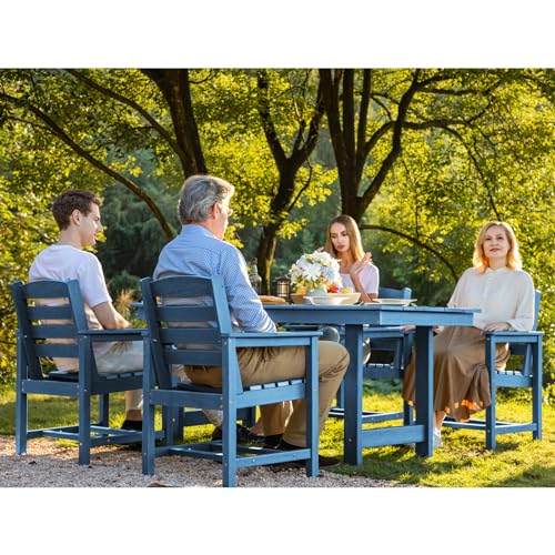 SERWALL Outdoor HDPE Dining Table Set, 7-Piece Outdoor Dining Table Sets with Umbrella Hole Cut-Out Table and 6 Chairs, Gray