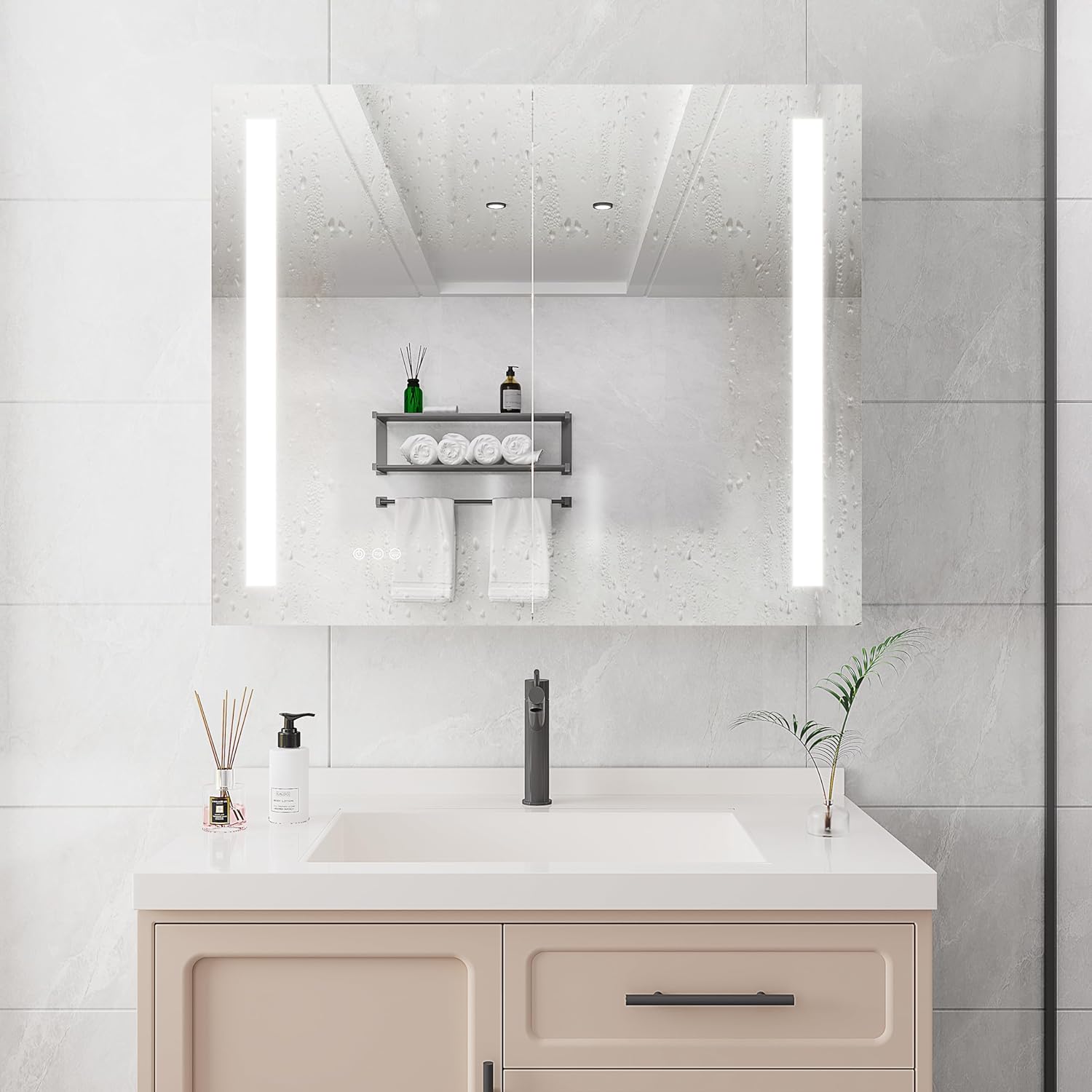 36 x 30 inch Medicine Cabinet with LED Vanity Mirror, Anti-Fog, Dimmable, Recessed or Surface Mount