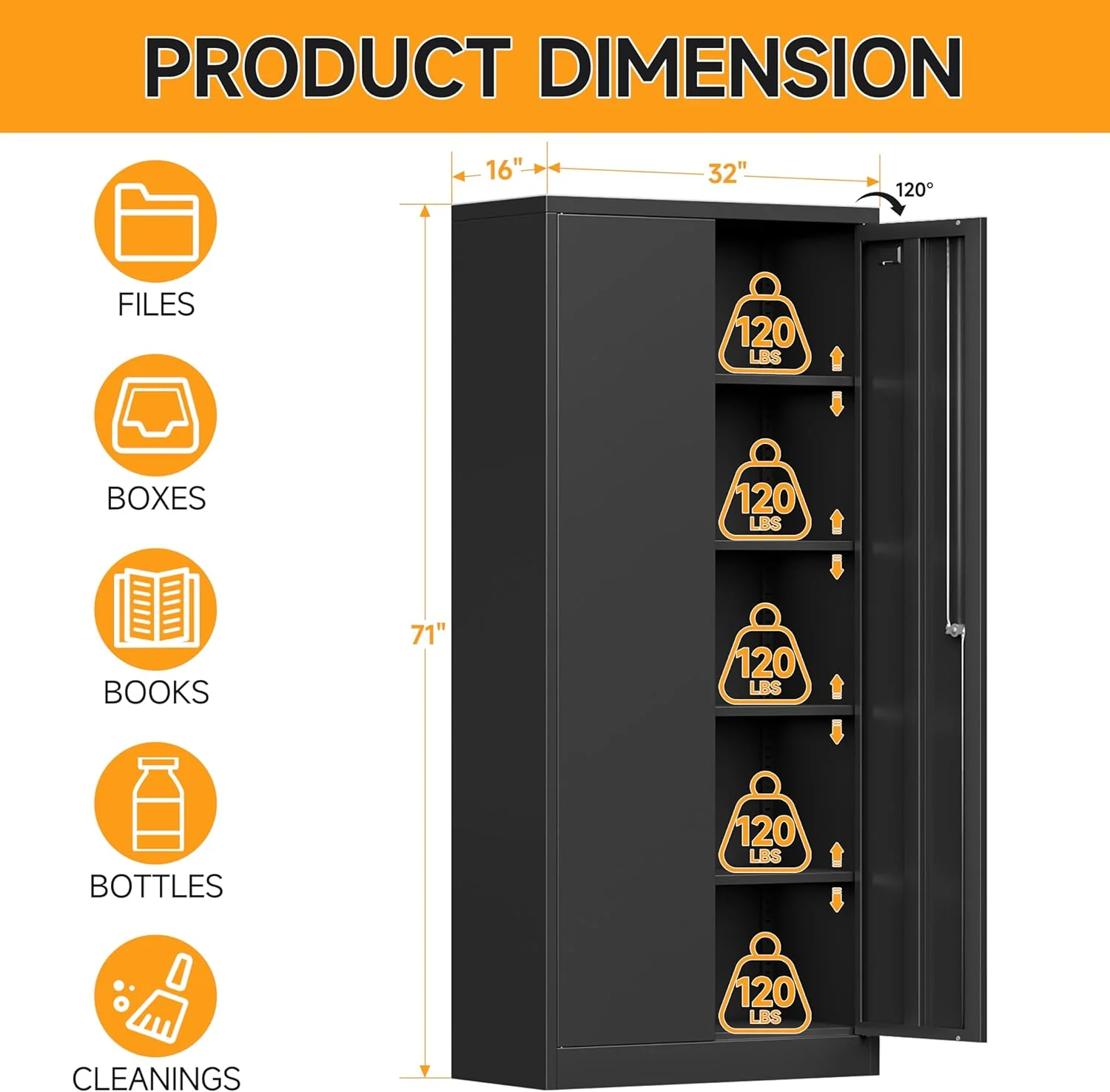 Metal Storage Cabinet with Locking Doors and 4 Adjustable Shelves,71" Tall Metal Garage Storage Cabinet,Metal Cabinet Storage for Office,Home,Garage