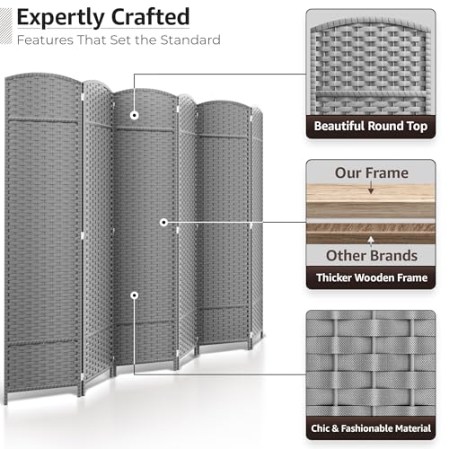 Sorbus 8-Panel Black Room Divider with Double Hinged Panels, 6 ft Tall Folding Privacy Screen