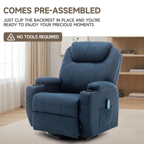 Recliner Chair, Rocking Chair with Massage and Heat, 360° Swivel Recliner Chairs for Adults