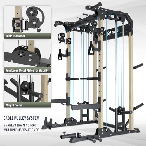 MAJOR FITNESS F22 Multi-Functional Power Rack—1600lbs Capacity All-in-One Squat Rack with Dual Pulley System for Home Gym Strength Training