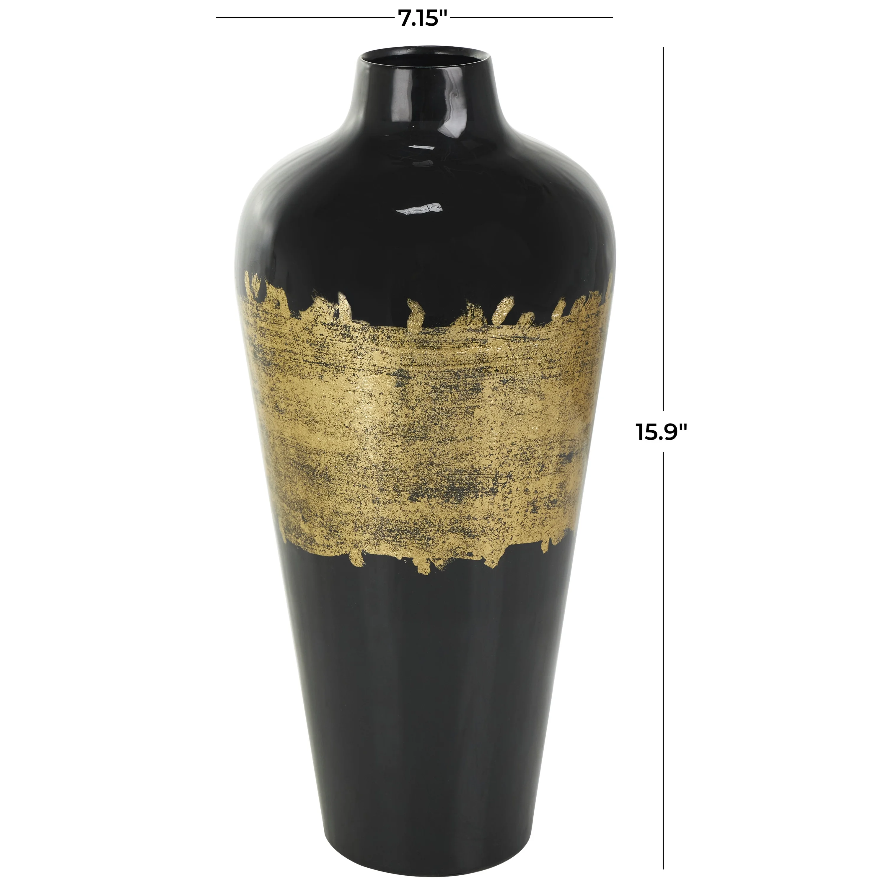 DecMode 16" Abstract Black Metal Vase with Gold Detailing
