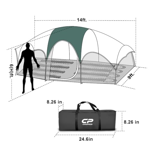 CAMPROS CP Tent 8 Person Camping Tents, Weather Resistant Family Tent, 5 Large Mesh Windows, Double Layer, Divided Curtain for Separated Room