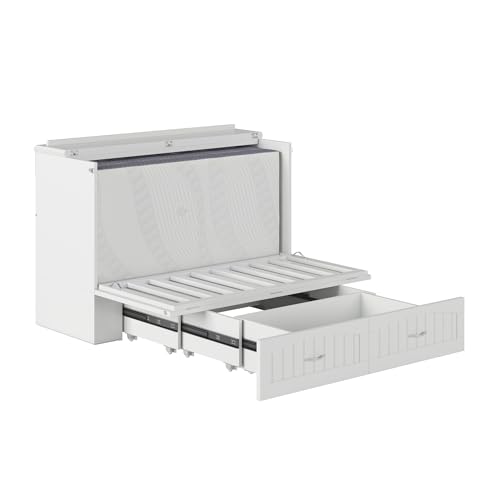 AFI Southampton Queen Murphy Bed Chest with Mattress, Storage, and Built-in Charger in Grey