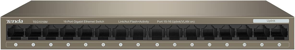 Tenda TEG1016M | 16 Port Gigabit Unmanaged Ethernet Network Switch|Ethernet Splitter|Plug & Play|Fanless Metal Design|Desktop/Wall-Mount|Traffic