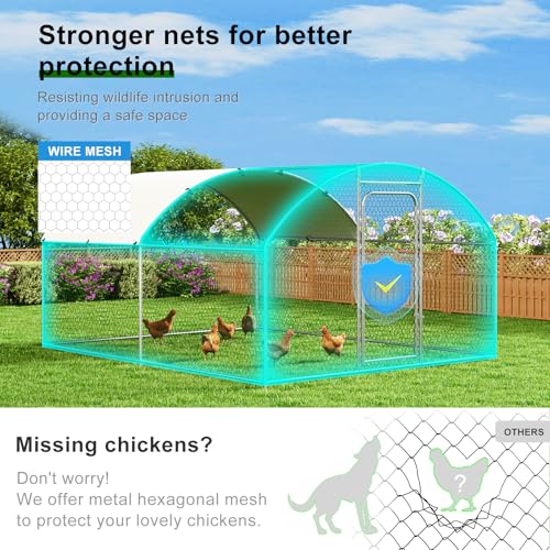 Large Metal Chicken Coop Walk-in Poultry Cage with Waterproof and UV-Resistant Cover, Outdoor Chicken Run Poultry Hen House for Backyard Farm Use