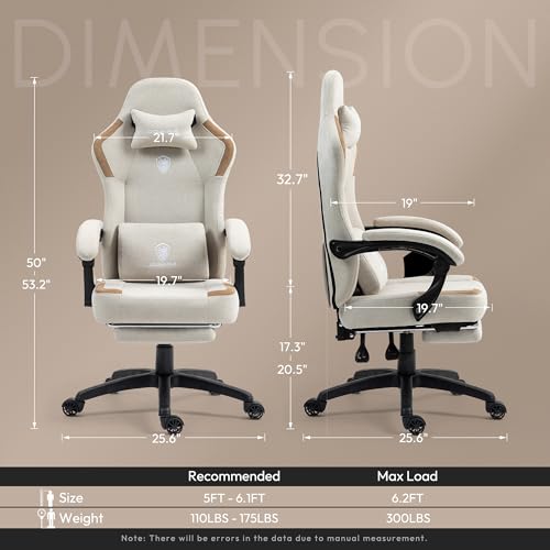 Dowinx Fabric Gaming Chair with Pocket Spring Cushion,Breathable Computer Chair with Massage Lumbar Support and Footrest