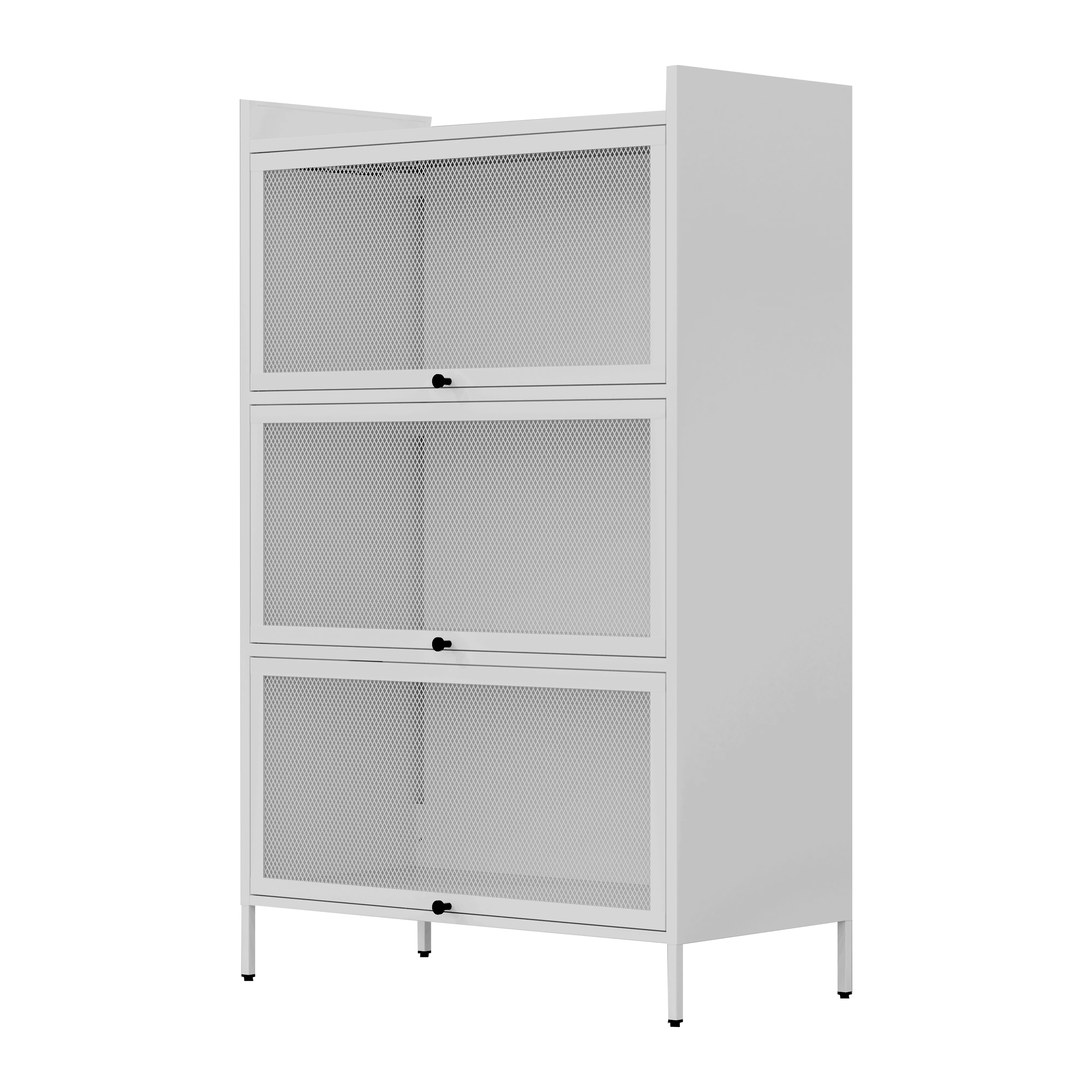 Lumary White 3-Tier Buffet Cabinet: Detachable, Folding Mesh Doors, Sturdy Steel Construction with Excellent Load-Bearing Capacity