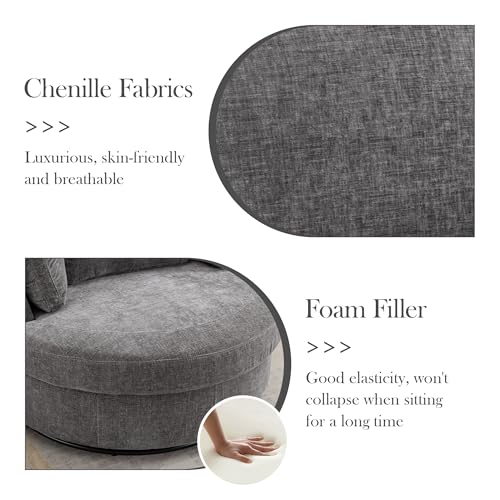 Aoiy & Wifon 42.2" W Oversized Swivel Barrel Chair with Ottoman, Upholstered Round Accent Chair with Storage Ottoman, Chenille, Beige