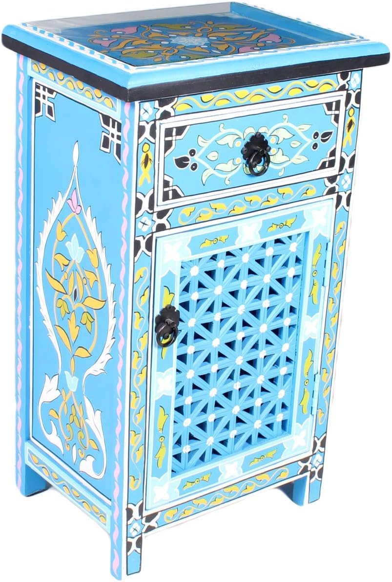 Moroccan Nightstand Table Handpainted Arabian Style Blue