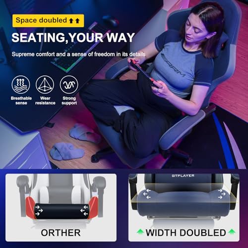 GTPLAYER Gaming Chair, Computer Office Chair with Pocket Spring Cushion, Linkage Armrests and Footrest