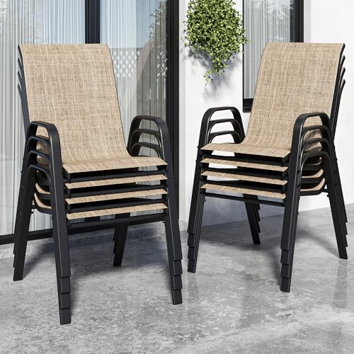 Patio Chairs Set of 6, Stackable Outdoor Dining Chairs for All Weather Textilene Fabric & Metal Frame, Outdoor Chairs Set for Backyard Deck Garden