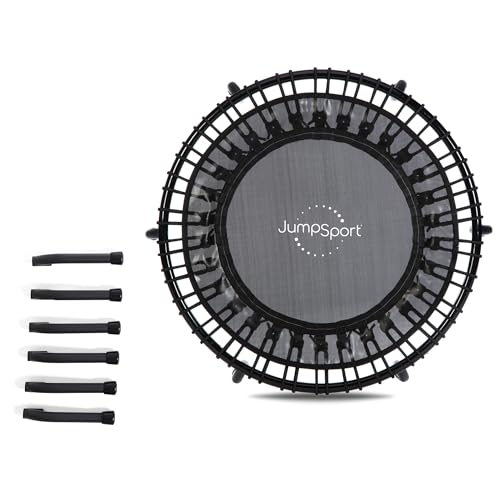 JumpSport 220 in-Home Cardio Fitness Rebounder, 39-inch | Mini Trampoline with Arched-Legged & Videos Included | Safe