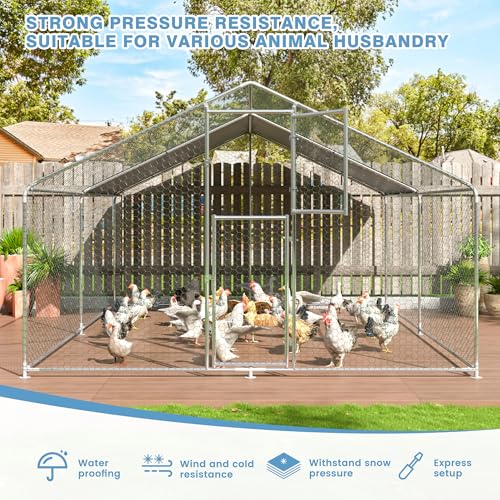 Polar Aurora Metal Chicken Coop, Large Outdoor Chicken Pen, Walk-in Chicken Run for 6-20 Chickens