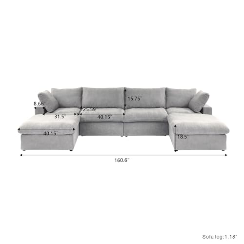 160.6" Cloud Couch Modular Sectional Sofa for Livingroom,Oversized Convertible Sofa with Storage Ottomans,6 Seat Wide Couches