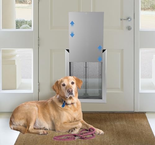 Large Dog Door, Aluminum Frame Doggy Door, Weatherproof Dogs Doors with Automatic Closing Double Panels for Energy Efficient