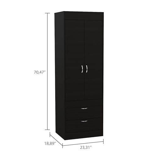 Armoire Wardrobe 2 Doors and 1 Drawer, Clothes Cabinet with Storage Shelves and Hanging Rod, Freestanding Wooden Closets Organization for Bedroom