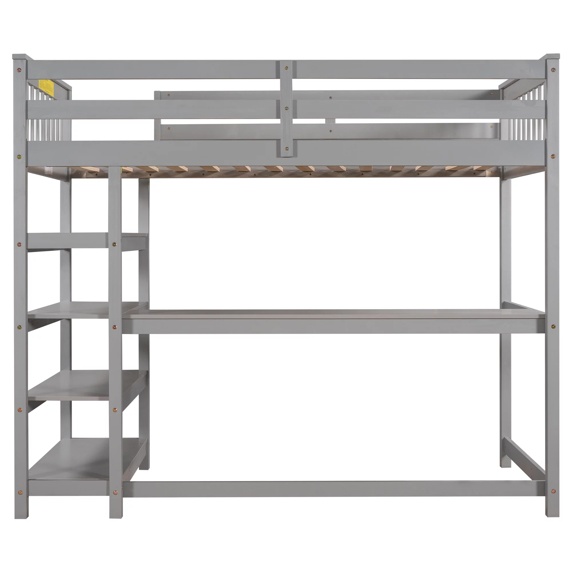 Euroco Twin Size Loft Bed with Built-in Desk and Shelves for Kids Teens Adults, Gray