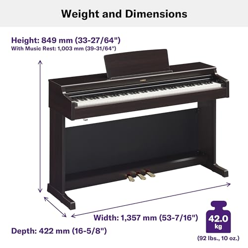 Yamaha Arius, 88-Key Weighted Action Digital Beginner and Intermediate Players, Dynamic Response, Grand Piano Sound, 3-Pedal Unit, Upright Design