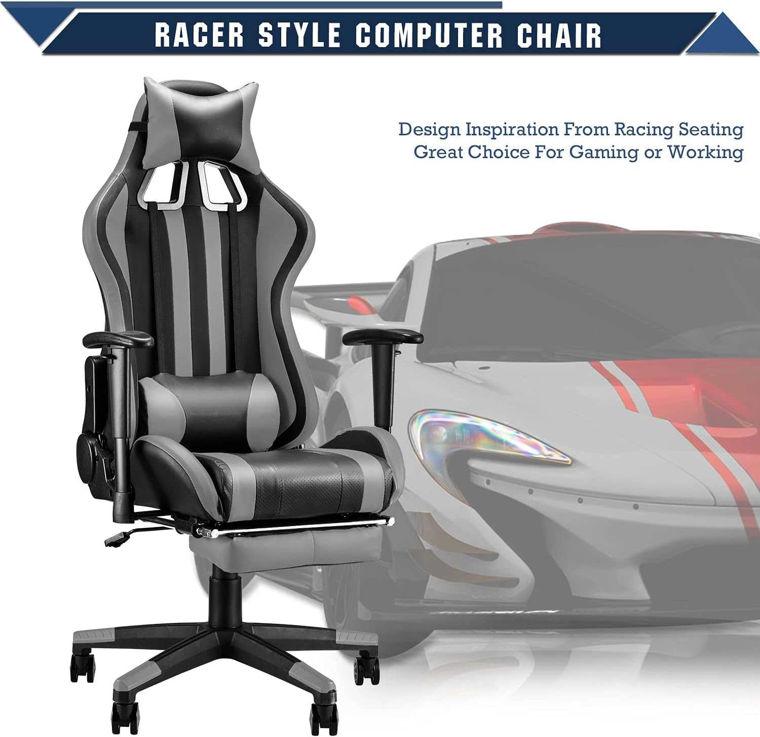 Soontrans Racer Style Gaming Chair with Footrest,Gamer Chair, Game Chair
