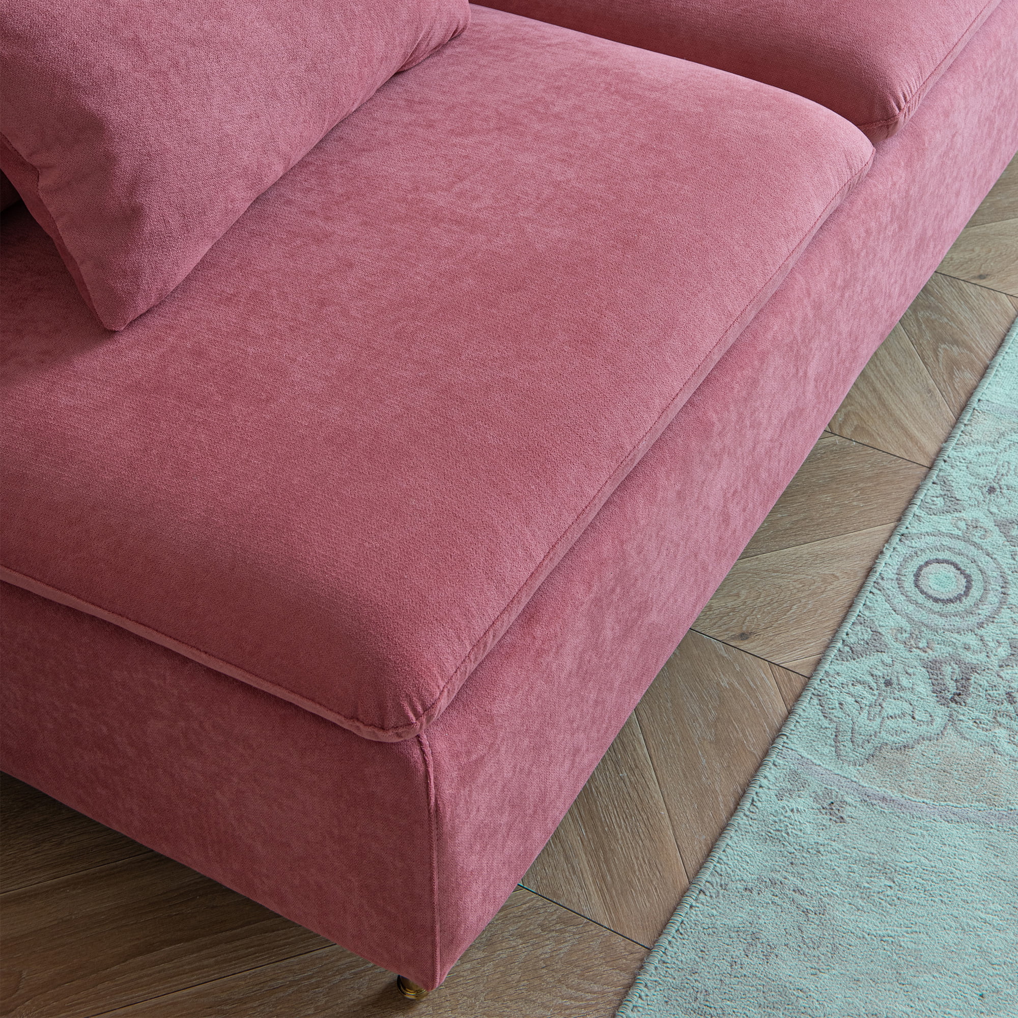Modern Armless Loveseat Couch，Armless Settee Bench,Pink Cotton Linen-59.8''