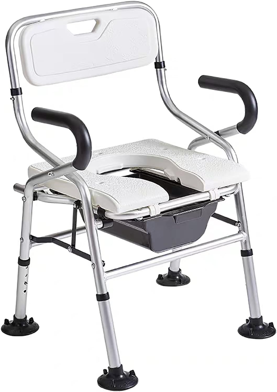 KOHARA Lightweight Foldable Shower Toilet Chair Height Adjustable Elderly Toilet Shower Chair Bedside Commode Chair for Toilet with Arms and Backrest