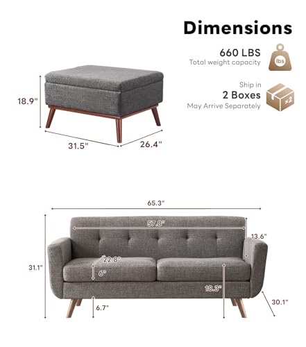 Tbfit L Shaped Couch Sofa, 80" W Mid-Century Modern Sectional Couches, 3 Seater Sofas with Wide Chaise Lounge & Two Pillows