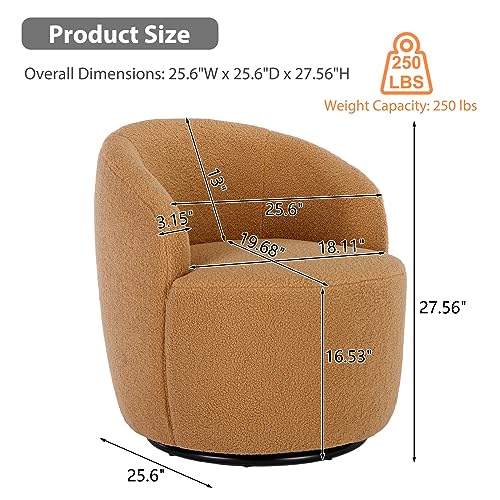 KIVENJAJA Swivel Barrel Chair, Teddy Sherpa Upholstered Round Accent Arm Chairs