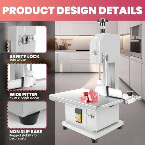 1500W Electric Bone Saw Machine | 20" x 15" Meat Cutting Table | Stainless Steel Bandsaw Machine | 0.04-8" Cutting Thickness with 8 Saw Blades |
