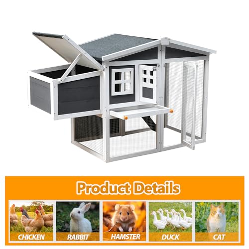 Outdoor Chicken Coop for 8 Chickens, 2025Upgraded Portable Wooden Hen House with Nesting Boxes, Chicken House, Chicken Run Cage