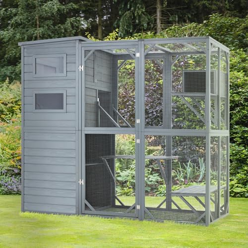 Mdeam Large Catio Outdoor Cat Enclosure, 4 Tiers Indoor Cat House for Multiple Cats with Weatherproof Roof, 4 Resting Rooms, 4 Platforms, 5 Windows