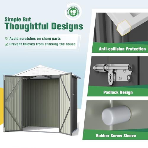 Flamaker Storage Shed Waterproof Metal Garden Shed with Lockable Door Utility Tool Shed Outdoor Storage for Backyard, Patio and Lawn (5 x 3 FT)